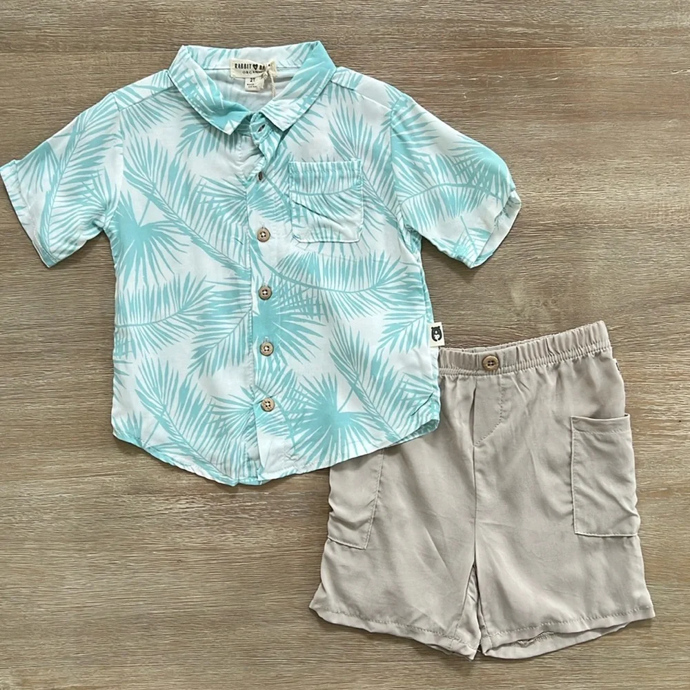 Rabbit + Bear Banana Organic Cotton Linen Resort Set 2T